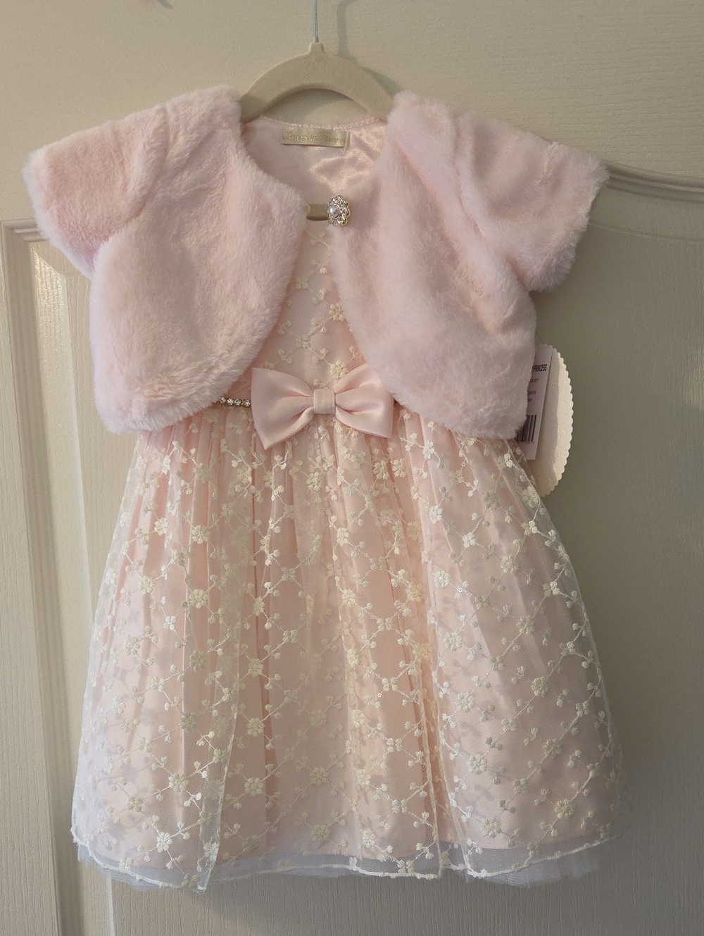 American Princess Pink Lace Dress with Faux Fur Bolero